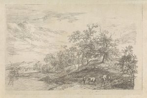 Hügellandschaft mit Hirte und Kühen von Hendrikus van de Sande Bakhuyzen