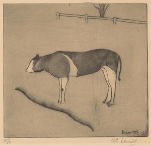 Kuh stehend am Ufer von Henk Henriët (signed by artist)