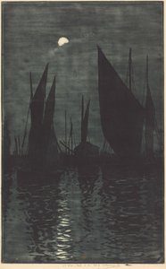 Mondschein im Hafen von Dieppe von Henri-Charles Guérard