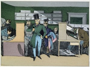 12 Uhr mittags: Ankunft des Abteilungsleiters, Pflichtarbeit - in „Administrative Sitten“ von Henri Monnier von Henri Bonaventure Monnier