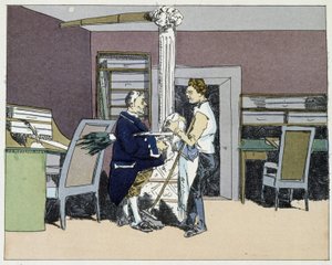 Acht Stunden: Büros fegen und politische Diskussion zwischen Büroangestellten - in "Verwaltungssitten" von Henri Monnier von Henri Bonaventure Monnier