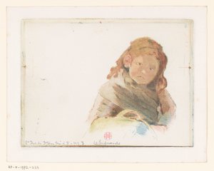 Mädchen mit Korb auf einer Blumenwiese von Henri Charles Guérard (signed by artist)
