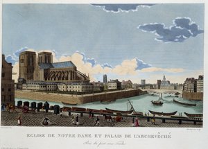 Die Kirche Notre-Dame und der Palast des Erzbischofs - in "Views of Paris" von Courvoisier