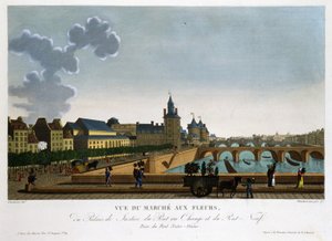 Ansicht des Blumenmarktes, der Wechselbrücke und der neuen Brücke - in „Vues de Paris“ von Courvoisier von Henri Courvoisier Voisin