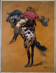 Rodeo: Cowboy auf einem bockenden Pferd, Zeichnung von Henri Deluermoz (1876-1943) 20. Jahrhundert