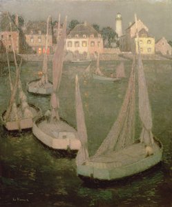 Bretagne-Hafen bei Mondschein von Henri Eugene Augustin Le Sidaner
