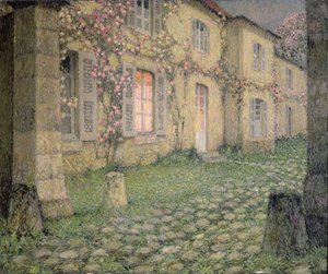 Haus mit Rosen in der Dämmerung, ca. 1928 von Henri Eugene Augustin Le Sidaner