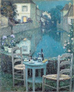 Kleiner Tisch in der Abenddämmerung von Henri Eugene Augustin Le Sidaner
