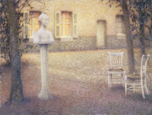Die Büste im Garten in der Dämmerung von Henri Eugene Augustin Le Sidaner