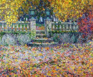 Die Terrasse im Herbst, Gerberoy von Henri Eugene Augustin Le Sidaner