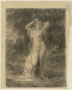 Stehende nackte Frau in einer Waldlandschaft mit Wasser von Ignace Henri Jean Fantin Latour