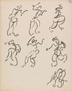Sieben tanzende Figuren in drei Registern