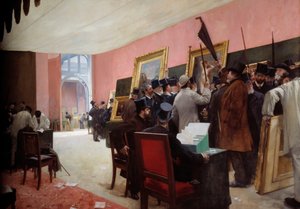 Eine Sitzung der Maljury im Salon des artistes français (1883) im Palais de l