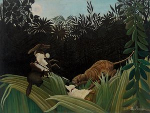 Pfadfinder von einem Tiger angegriffen (Éclaireurs attaqués par un tigre) 1904 von Henri J.F. 1844 1910 Rousseau