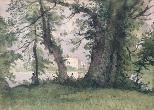 Ein Fischer am Flussufer von Henri Joseph Harpignies