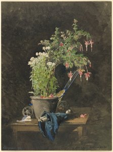 Ein getopfter Fuchsie mit Kinderspielzeug von Henri Joseph Harpignies