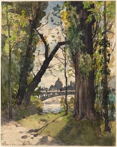 Blick auf das Institut de France vom Fuß der Pont Royal von Henri Joseph Harpignies