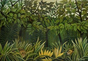 Zwei Löwen auf der Lauer im Dschungel, 1909-1910 von Henri Julien Félix Rousseau