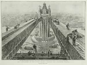 Die Fertigstellung der Tower Bridge: die letzten Handgriffe, aus The Graphic, 23. Juni 1894 (Gravur) von Henri Lanos