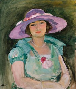 Porträt von Marthe Lebasque mit einem lila Hut, 1925-26 von Henri Lebasque