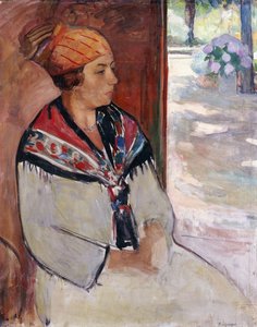 Frau mit Bandana in Préfailles von Henri Lebasque