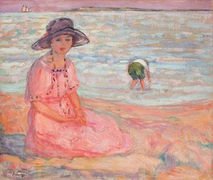 Frau im rosa Kleid am Meer, ca. 1920 von Henri Lebasque