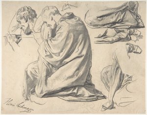 Kniende, drapierte männliche Figur, nach links gewandt von Henri Lehmann