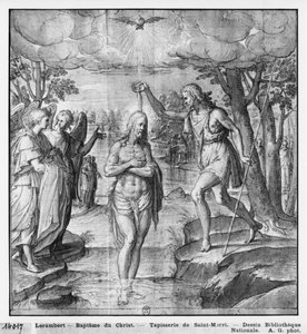 Leben Christi, Taufe Christi, Vorbereitungsstudie für den Wandteppichentwurf für die Kirche Saint-Merri in Paris, ca. 1585-90