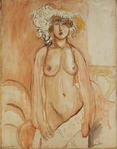 Antoinette stehend, Torso entblößt, mit Federhut, ca. 1918 von Henri Matisse