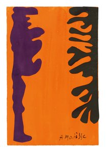 Schwarze und violette Arabesken auf orangem Hintergrund von Henri Matisse