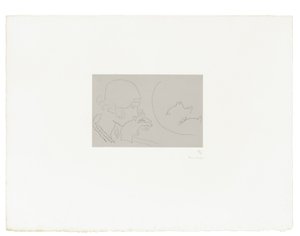 Junge Frau betrachtet ein Glas mit roten Fischen von Henri Matisse