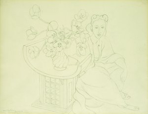 Sitzende Frau mit einer Vase Tulpen von Henri Matisse