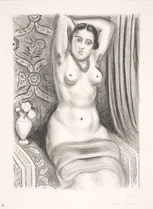 Sitzendes weibliches Aktmodell mit hinter dem Rücken verschränkten Armen (Odaliske) von Henri Matisse