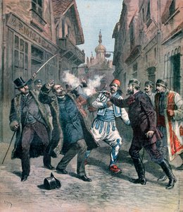 Ermordung von M. Beltchef in Anwesenheit von Herrn Stambouloff, Bulgarien, 1891 von Henri Meyer