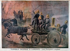 Englische Feuerwehrleute auf dem Weg zu einem Notfall, 1897
