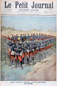 Französisches Armeefahrradkorps auf einem Platz bei Manövern, Frankreich, 1897 von Henri Meyer