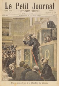 Titelseite, die das skandalöse Treffen des Abgeordnetenhauses darstellt: Jean Jaures wird während einer Debatte über die Dreyfus-Affäre von Bernis angegriffen, Illustration aus der illustrierten Beilage von Le Petit Jou von Henri Meyer
