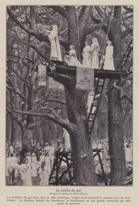 Druiden schneiden die Mistel am sechsten Tag des Mondes (Lithografie)