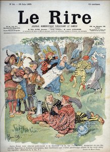 Ländliche Unterhaltung - Humorvolle Zeichnung von Charles Henri Pille (1844-1897), die eine Passage aus „Gargantua“ von Rabelais illustriert. „Das Lachen“, 29. Juni