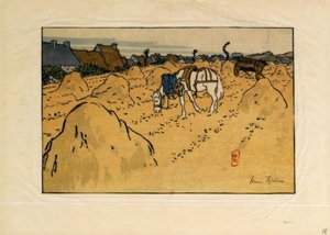 Ein Pferd und das Dorf La Chapelle (Saint-Briac) von Henri Rivière