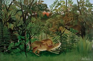 Der Löwe, der Hunger hat, stürzt sich auf die Antilope von Henri Rousseau
