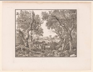 Landschaft mit einer Stadt im Hintergrund von Henri Thomann