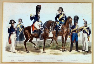 Gendarmen unter dem Zweiten Kaiserreich. Lithographie von Villain