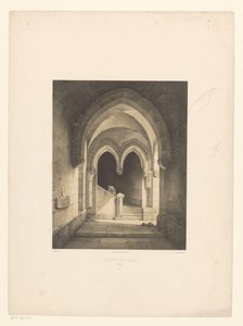 Innenraum eines Klosters mit zwei Mönchen im Hintergrund von Henri de Boug d