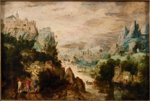 Landschaft mit Straße nach Emmaus, ca. 1540 von Henri de Herri met de Bles