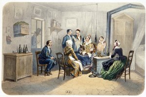 Nachtwache: Eine Lesung an der Tür von de Montaut (Hausmeisterloge), 19. Jahrhundert von Henri de Montaut