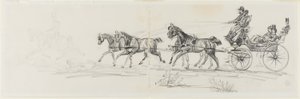 Pferdewagen, gefolgt von einem einzelnen Reiter (recto); Mann reitet Pferd mit Decke und Skizzen von Köpfen, Pferden und Triumphbogen (verso) von Henri de Toulouse Lautrec