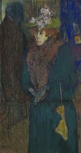 Jane Avril am Eingang zum Moulin Rouge, zieht ihre Handschuhe an, ca. 1892