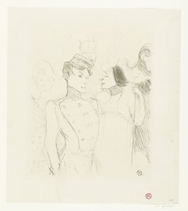 Porträt der Schauspielerinnen Marcelle Lender und Eve Lavallière in einer Revue im Théâtre des Variétés