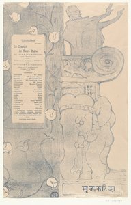 Programm für das Theaterstück Le chariot de terre cuite mit Schauspieler Felix Fénéon auf dem Balkon über einem indischen Elefanten von Henri de Toulouse Lautrec
